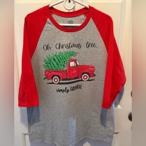 Ladies Christmas Raglan Shirt - Red and Gray (L)